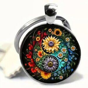 Stainless Steel SUNFLOWER Keyring Keychain Accessory